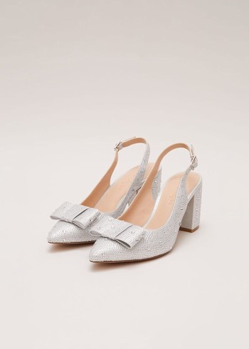 Phase Eight Embellished Bow Block Slingback Heels Silver Canada | YJTXKP-037